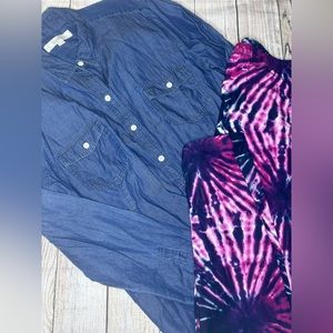 Loft Denim Button Up Blouse Size XL